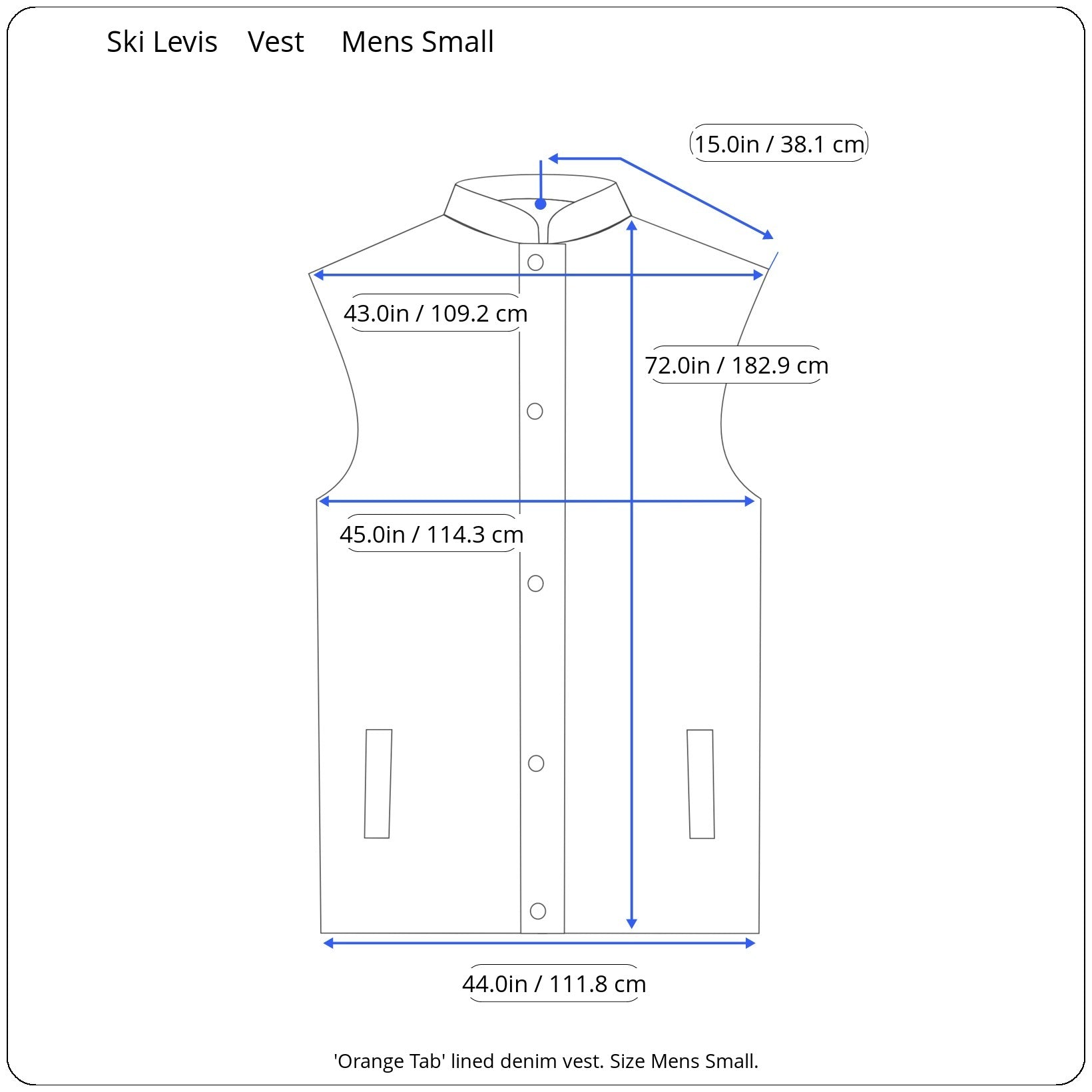 Ski Levi's Orange Tab Men's Small Vest Size Chart