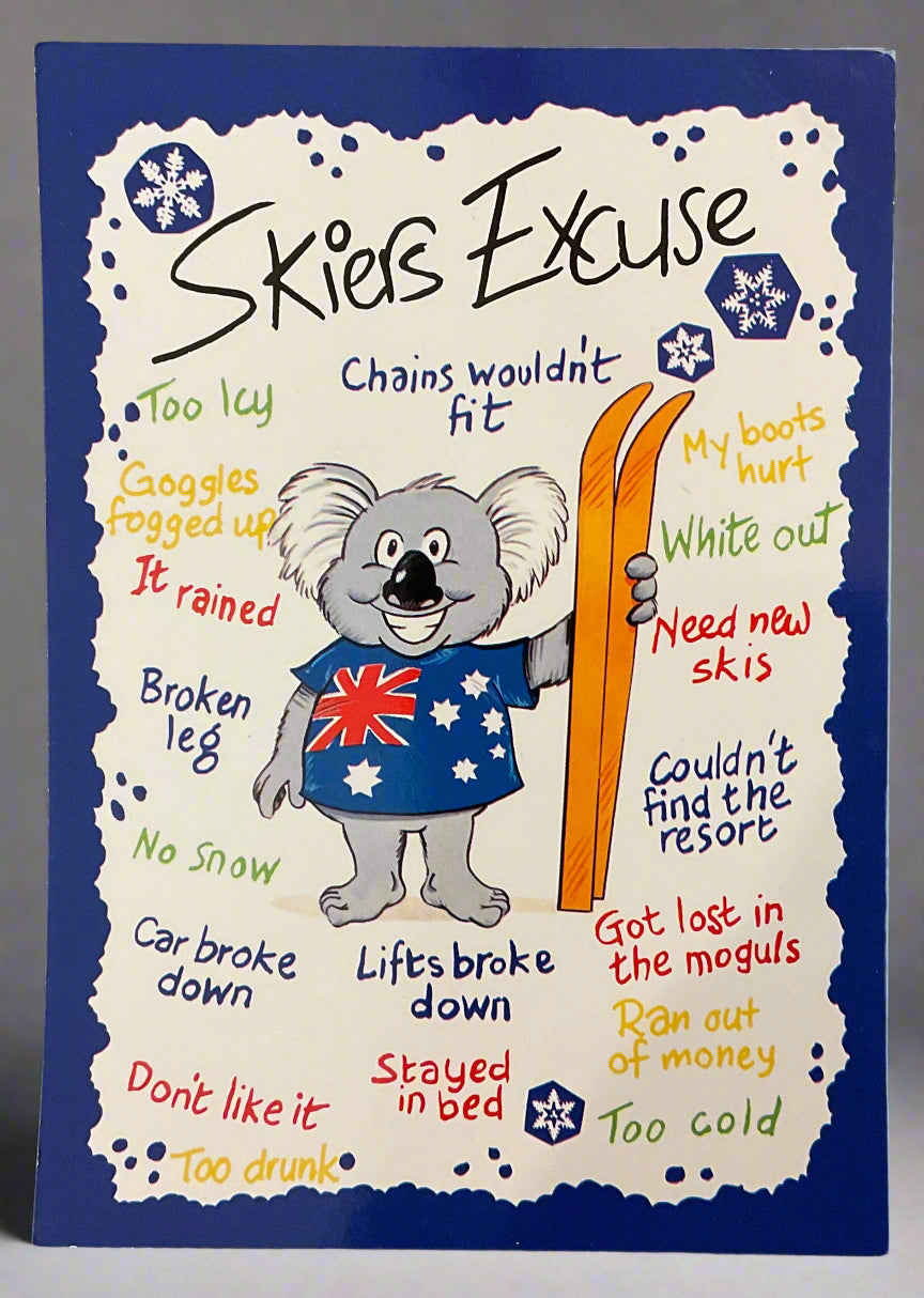 Skiers Excuse Postcard with Koala