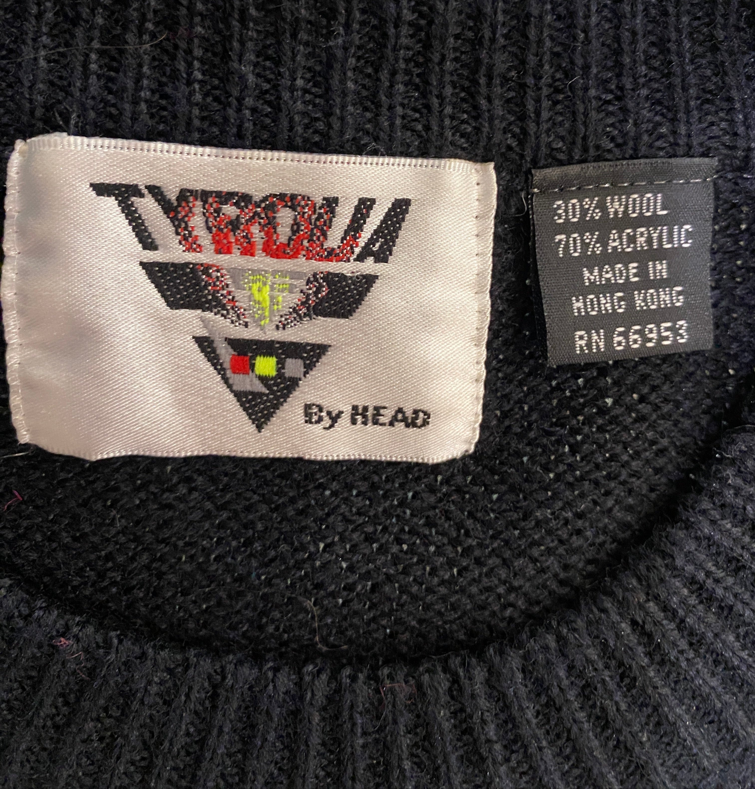 Vintage Tyrolia by Head Black White Pink Purple Geometric Jumper. Brand Label