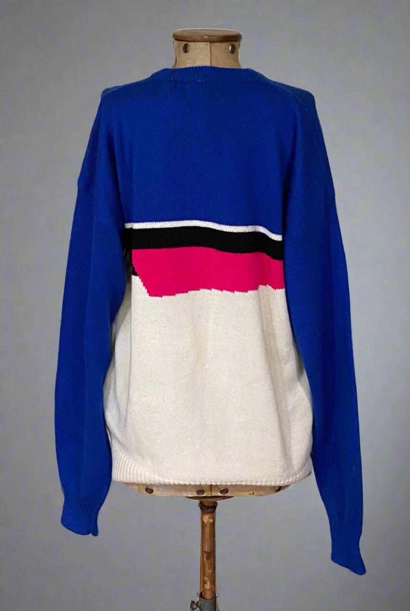 Vintage Tyrolia by Head Blue Black White Pink  Jumper. Back