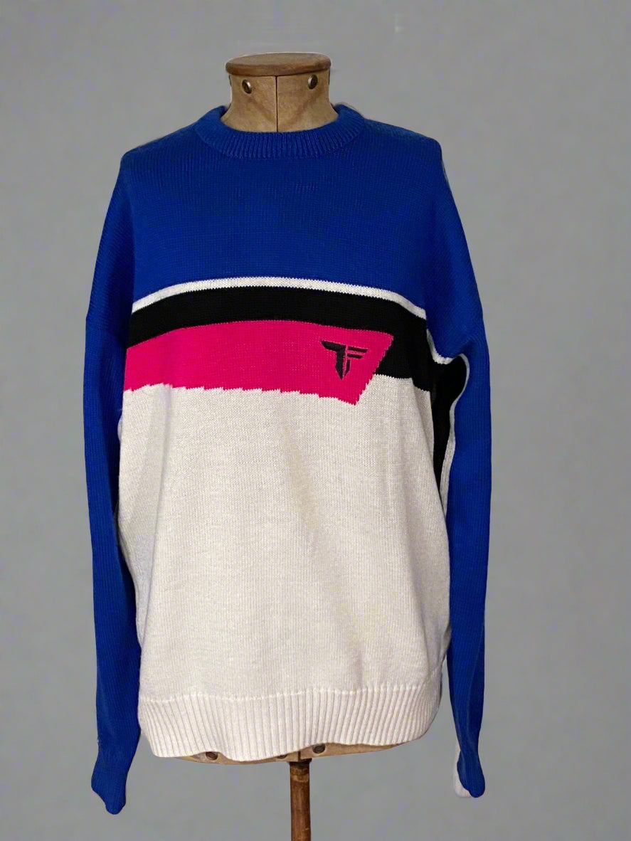 Vintage Tyrolia by Head Blue Black White Pink  Jumper. Front