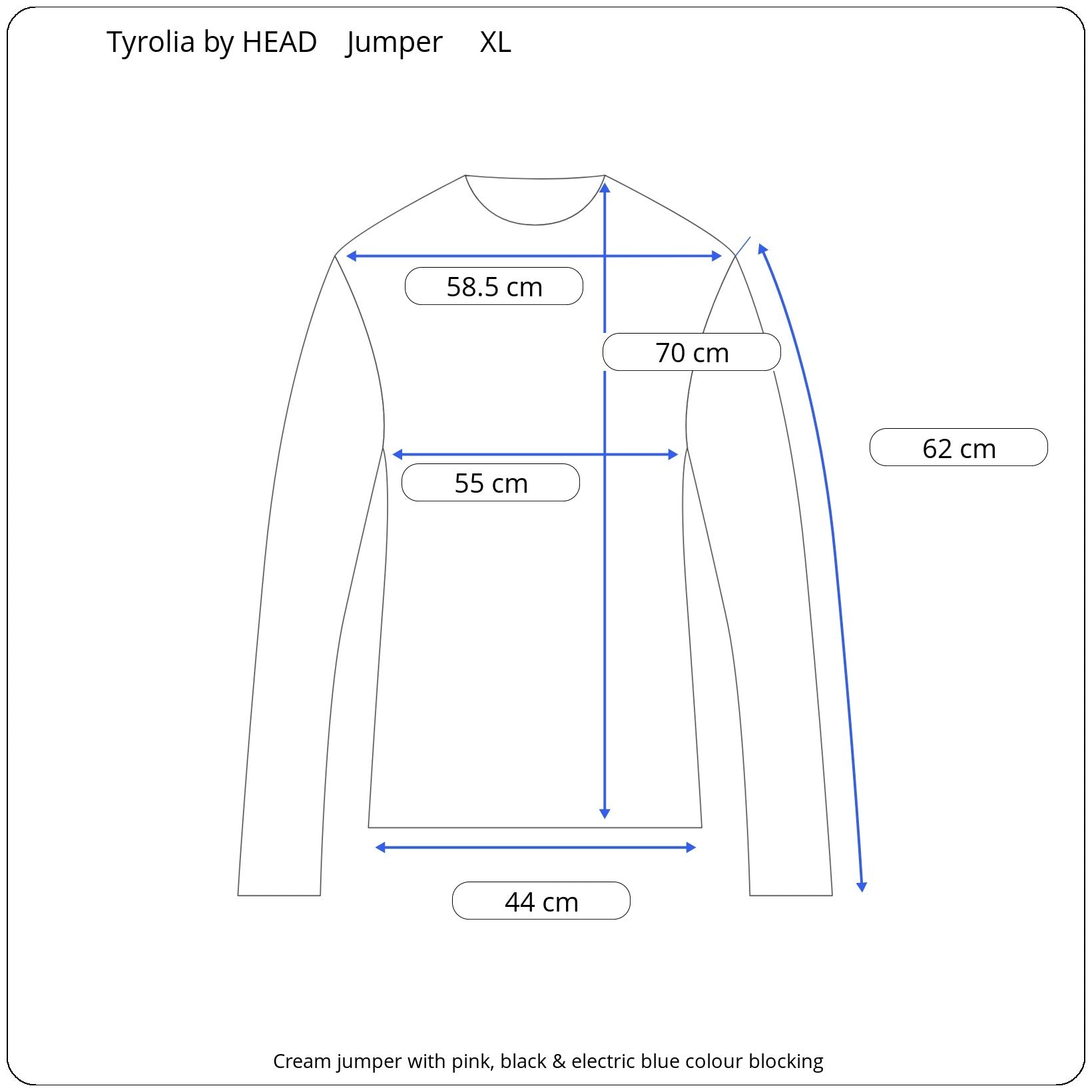Vintage Tyrolia by Head Blue White Black Pink Jumper. Measurements