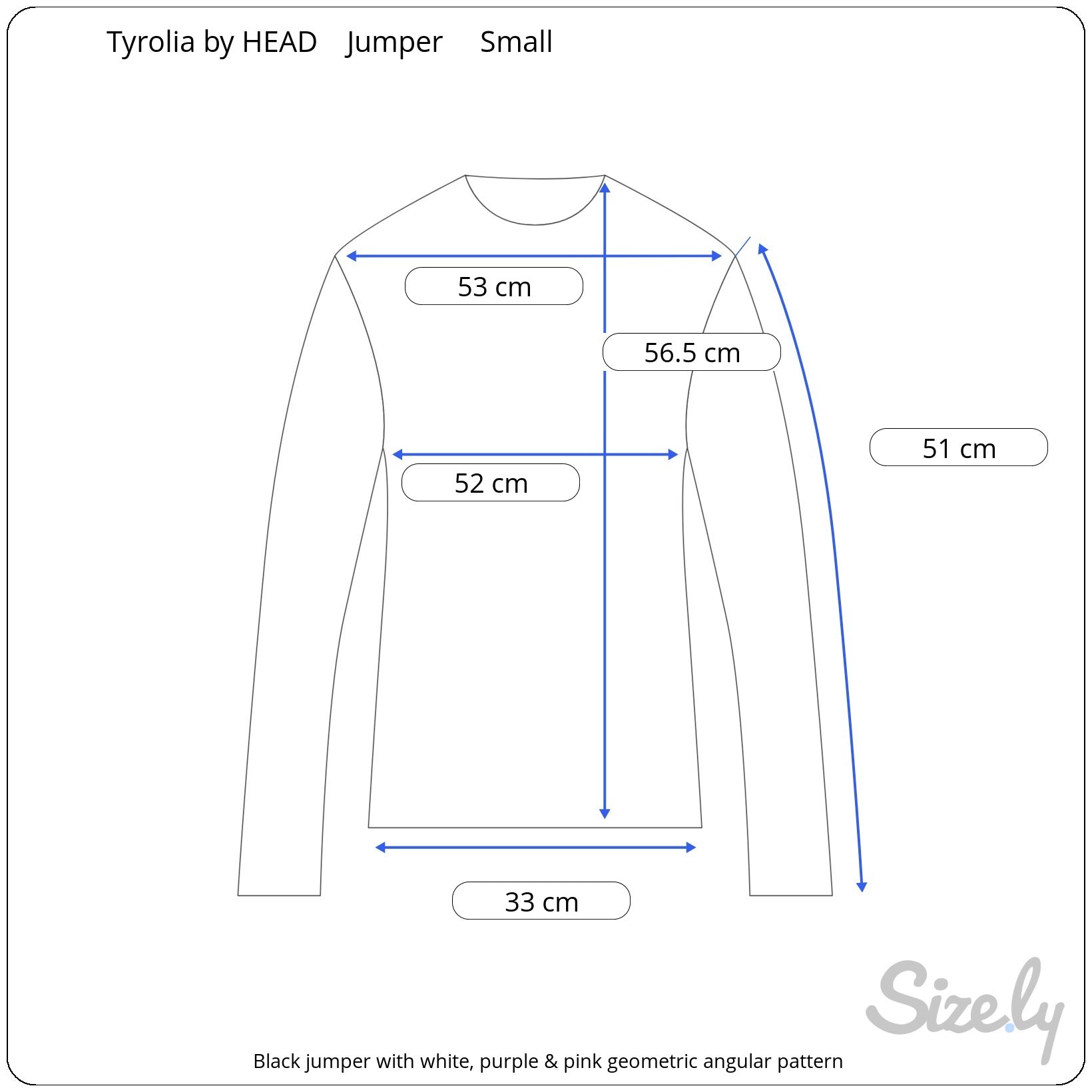 Vintage Tyrolia by Head Black White Pink Purple Green Jumper. Measurements