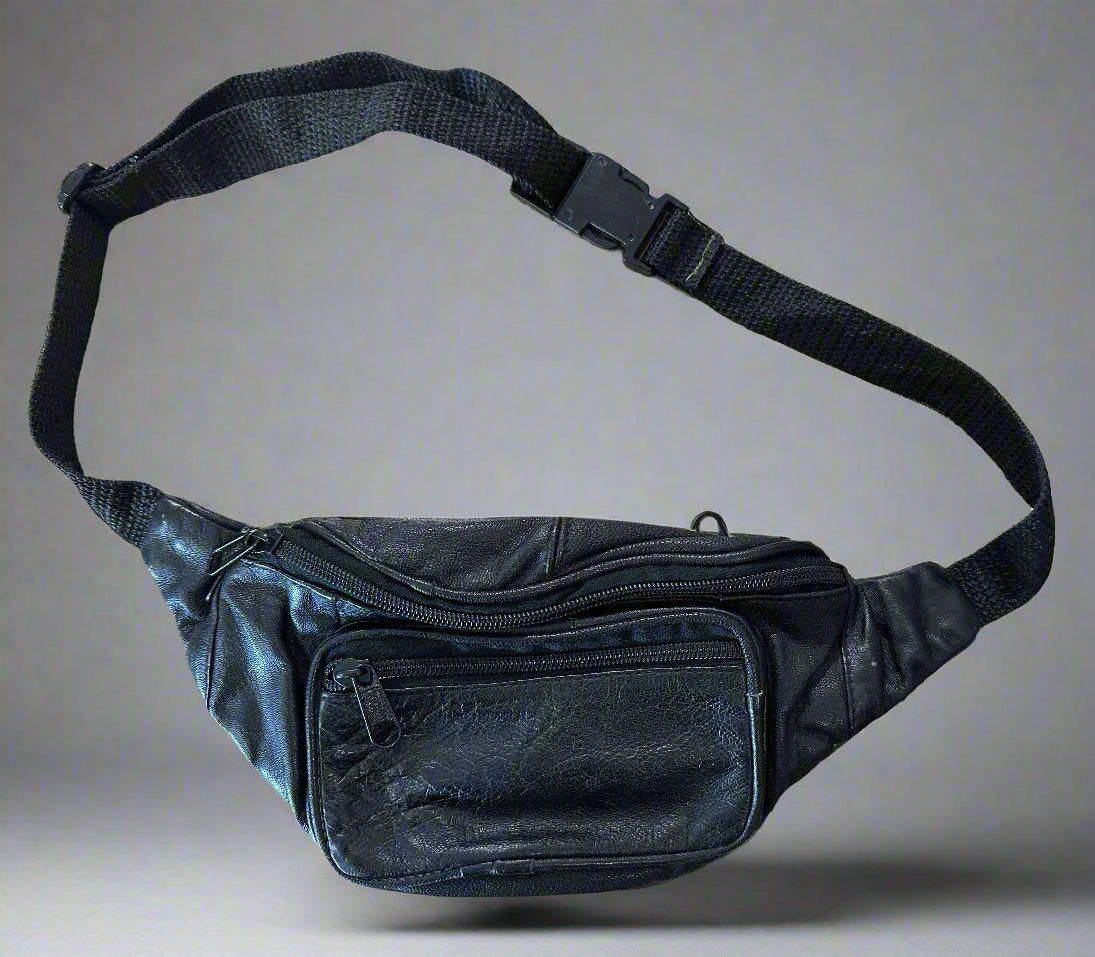 Vintage Black Faux Leather Bum Bag Pouch