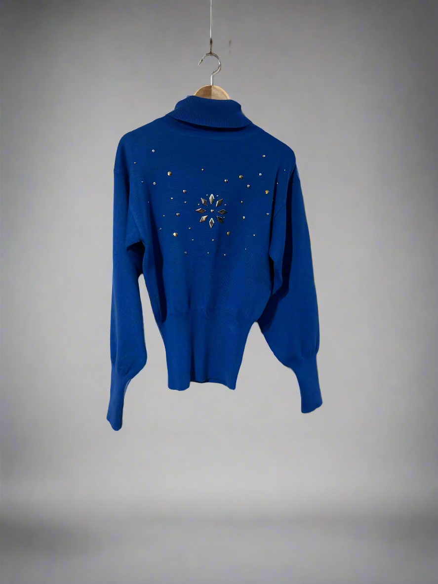 Vintage Kaelin Sky Blue Jumper Metalic Studs in a Snowflake Pattern