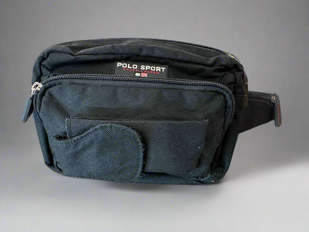 Vintage Polo Sport Black Fabric Bum Bag Pouch