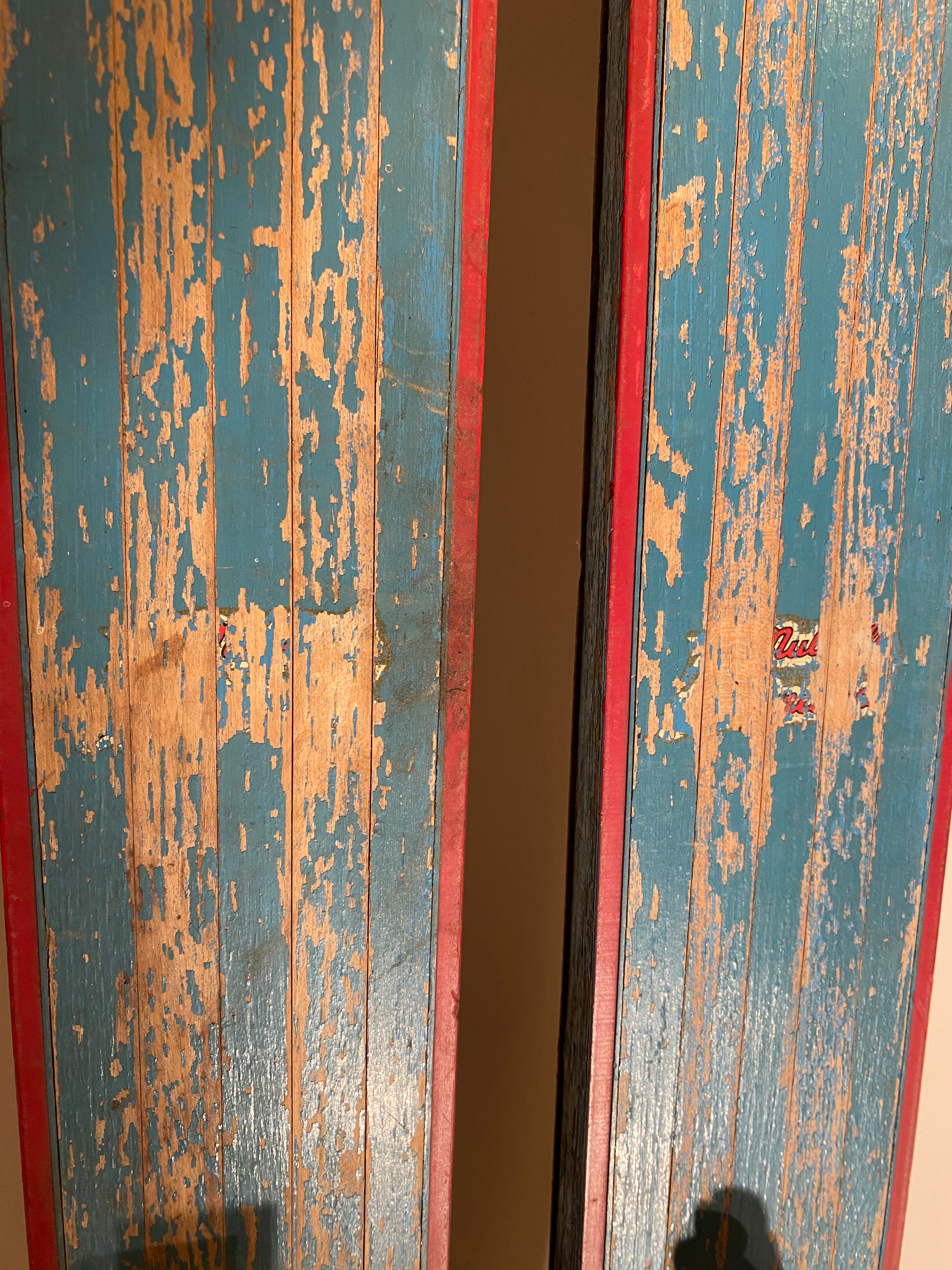 Vintage Wooden Skis Blue & Red painted finish 190cm