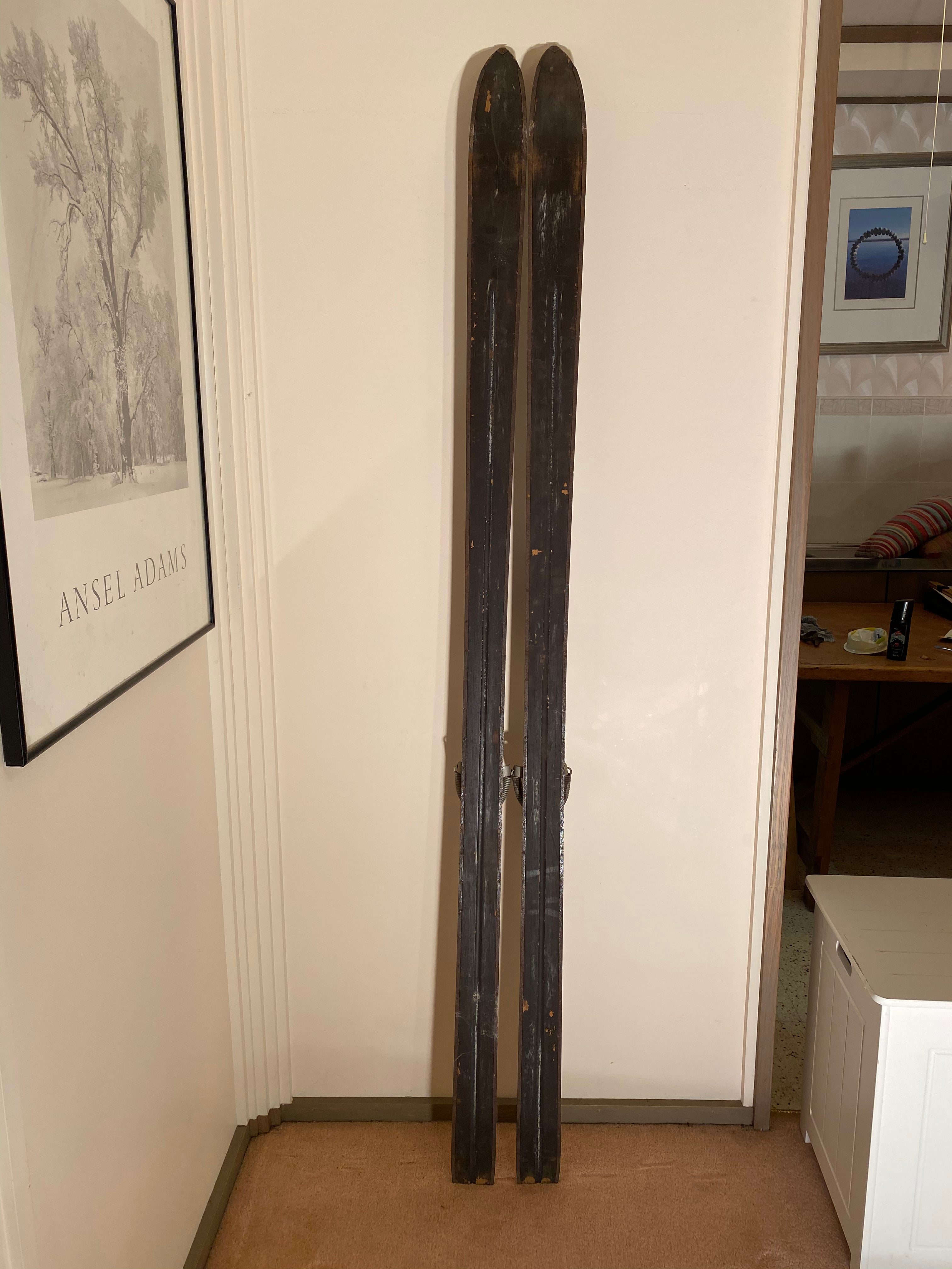 Vintage Wooden Skis Blue & Red painted finish 190cm