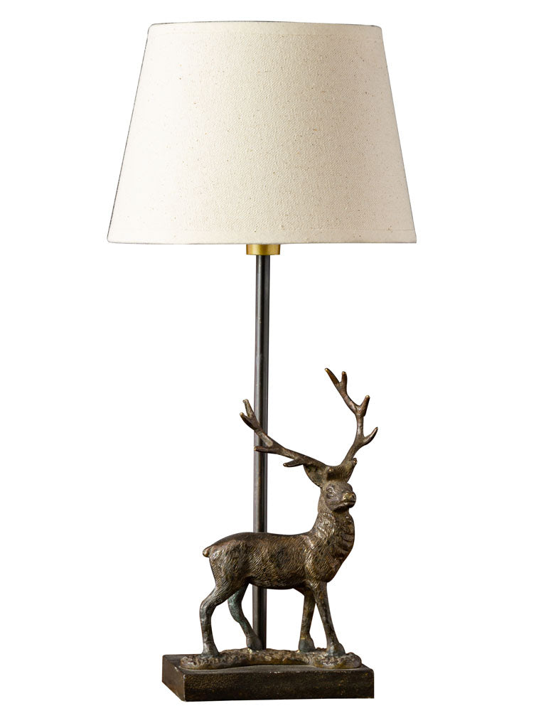 Standing Deer Table Lamp with Beige Linen Shade