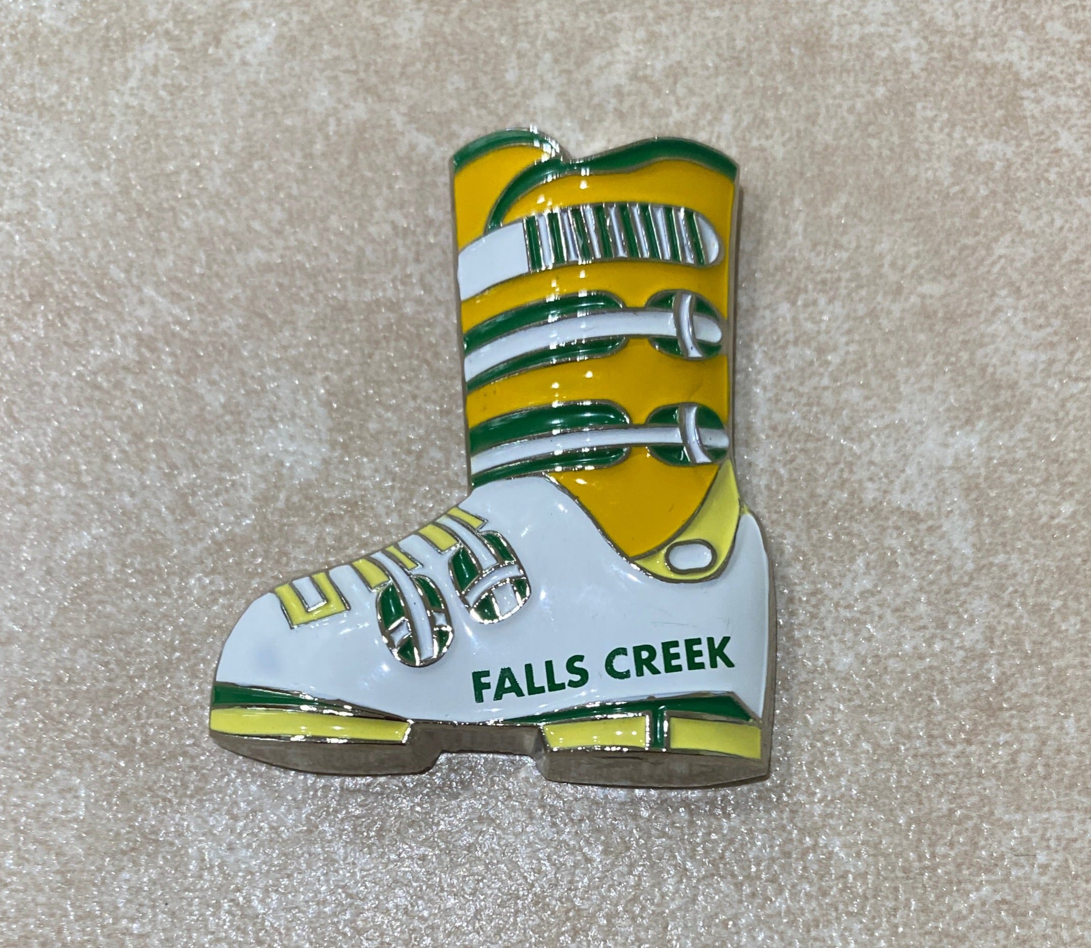 e3 White yellow Green Falls Creek Ski Boot Magnet front