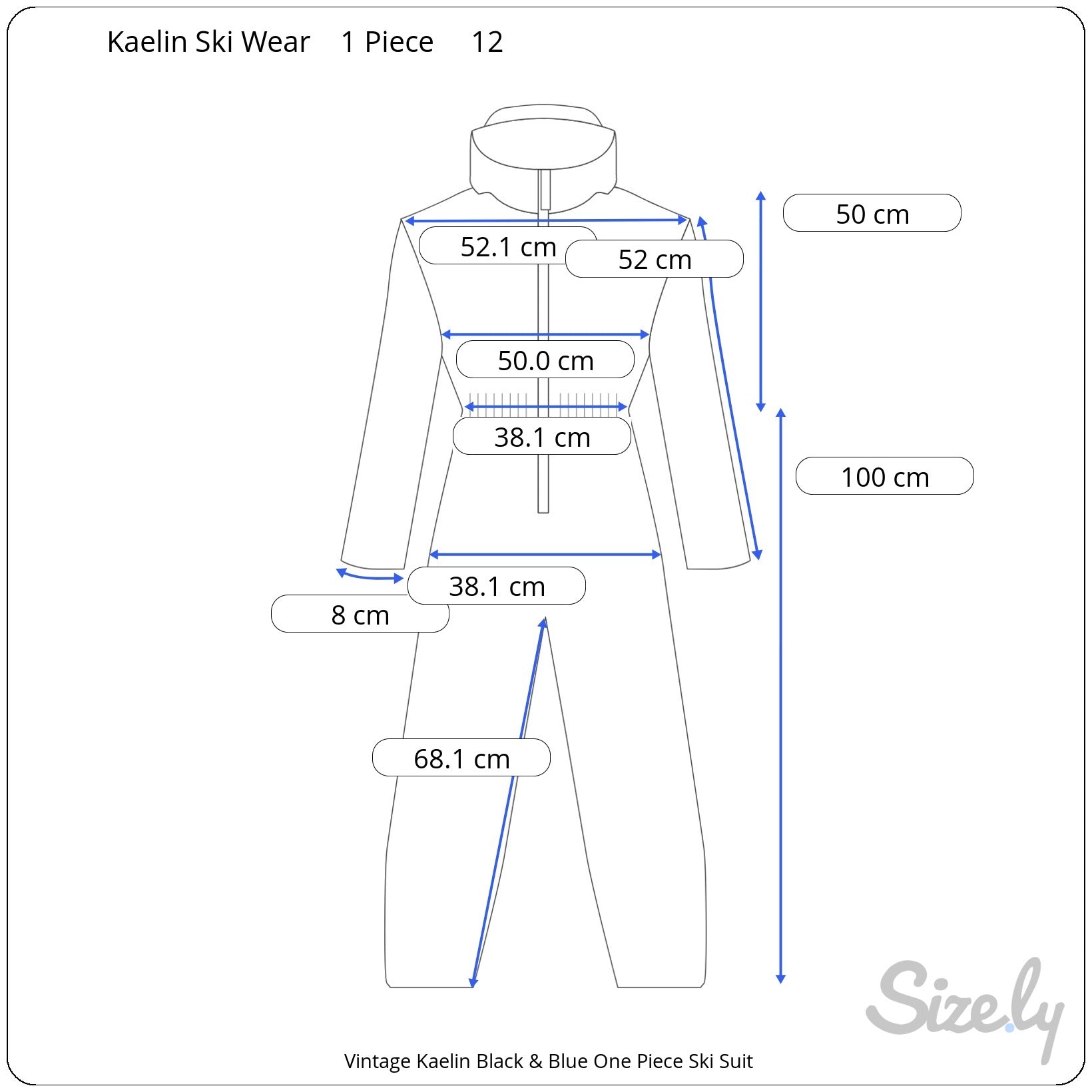 Vintage Kaelin Black & Blue One Piece Ski Suit Measurements