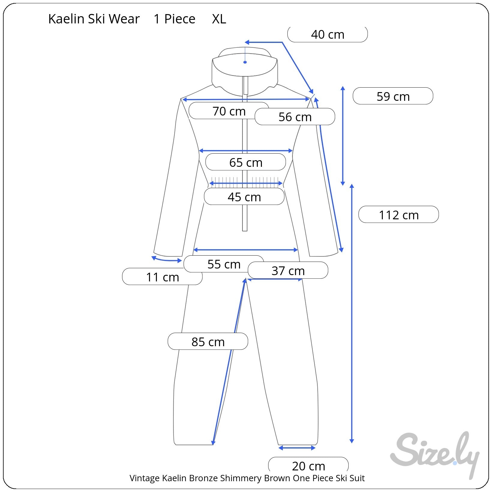 Vintage Kaelin Bronze Shimmery Brown One Piece Ski Suit, Measurements