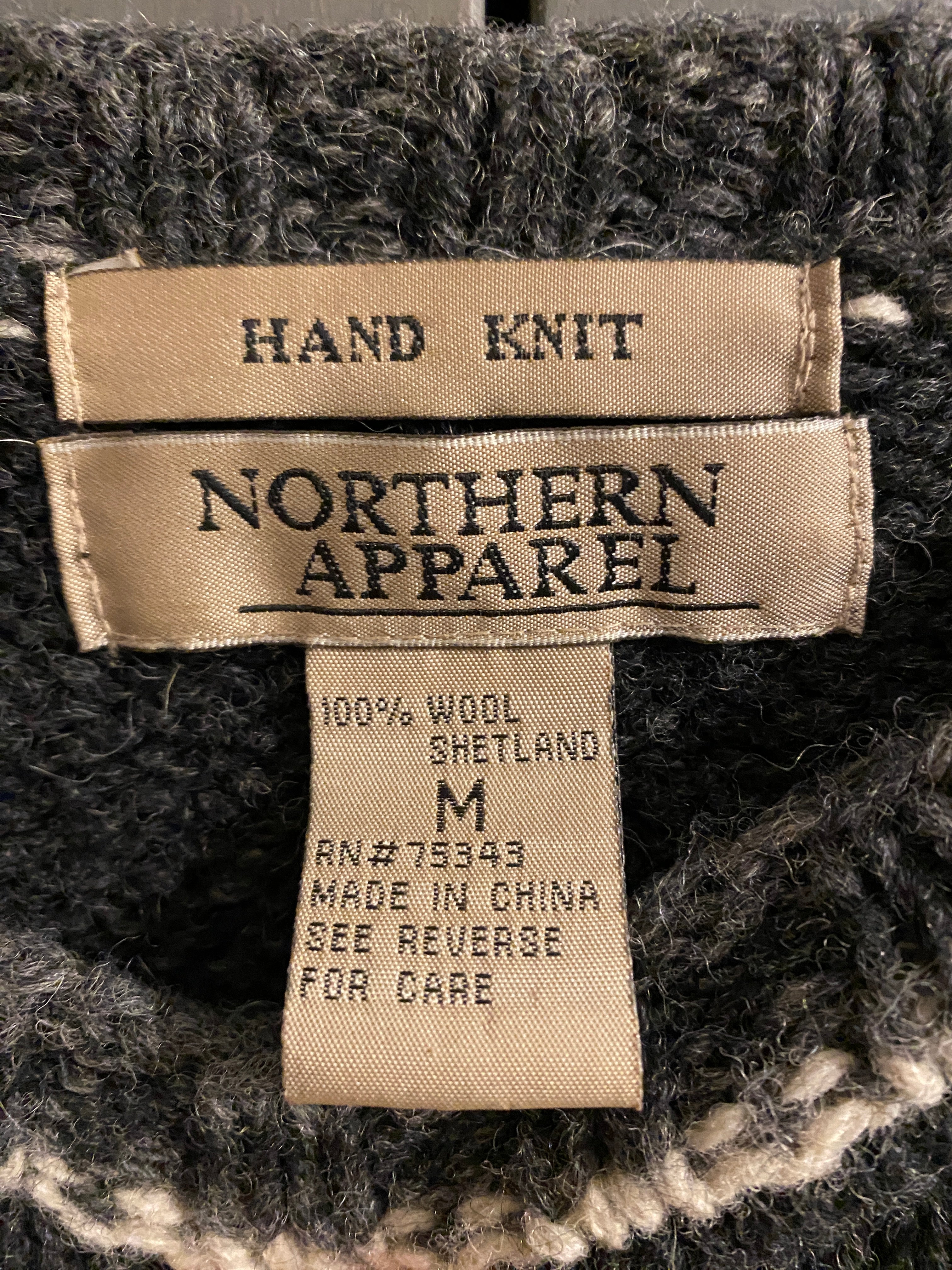 Vintage Northern Apparel Grey Snowflake Jumper, label
