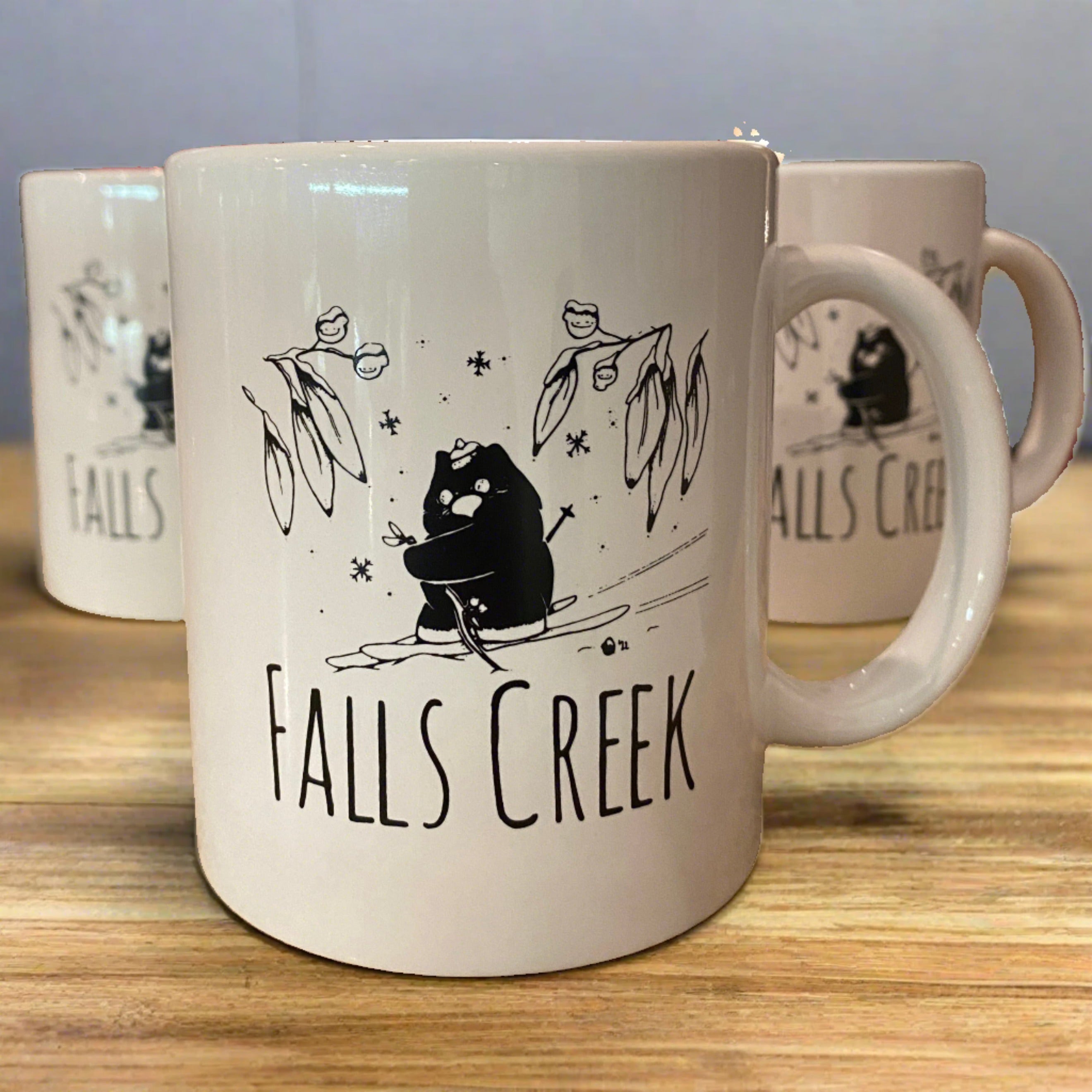 Falls Creek Agent K Ceramic Mugs. Close up 3 mugs