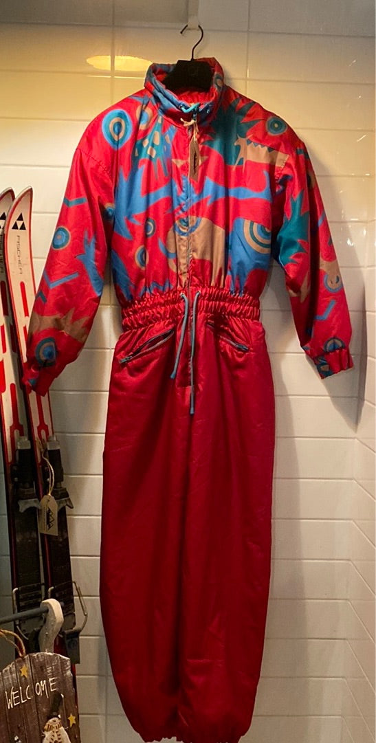Vintage Fila Red Multi Colour 1-Piece Snow Suit (Rent)