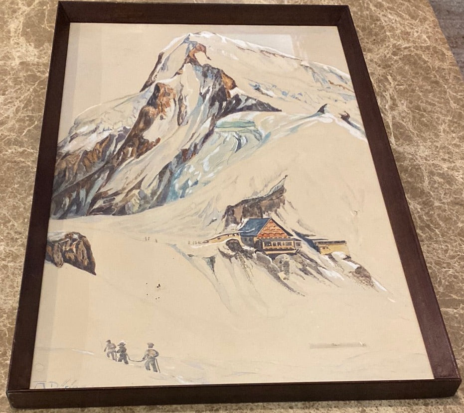Mountain Climbers Ascending Watercolour. second perspective