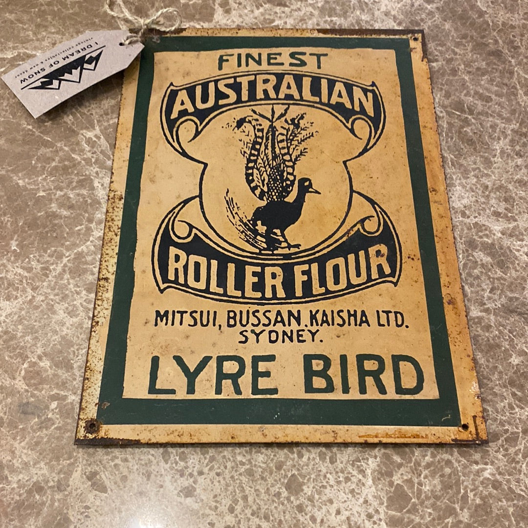 Lyre Bird Roller Flour Advertising Tin Sign