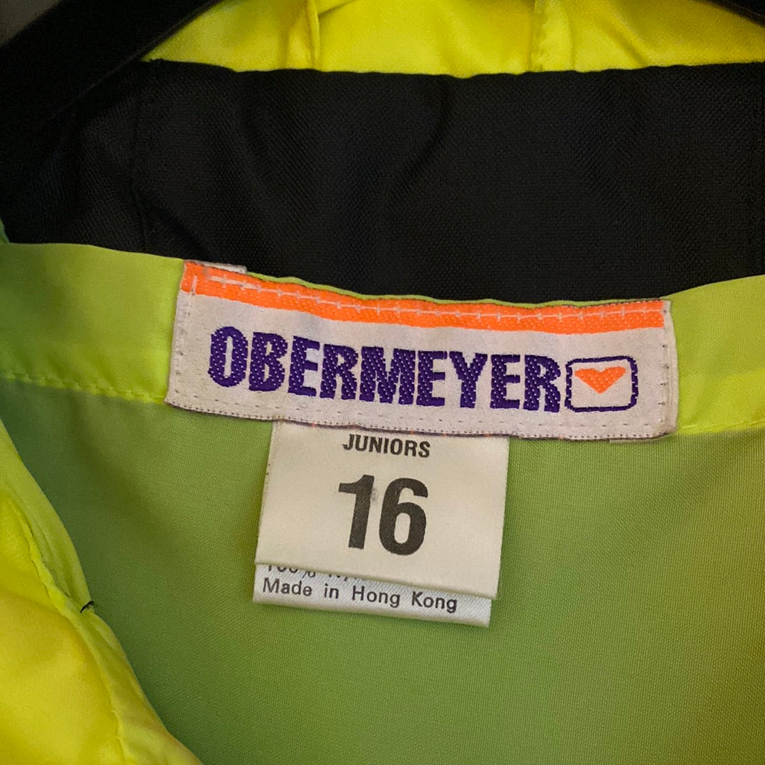 Vintage Obermeyer Black Pink Yellow One Piece Ski Suit, label
