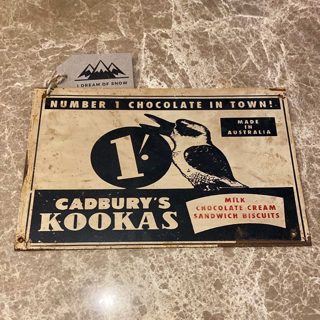 Vintage Cadbury's Kooka Chocolate Cream Biscuits Advertising Tin Sign