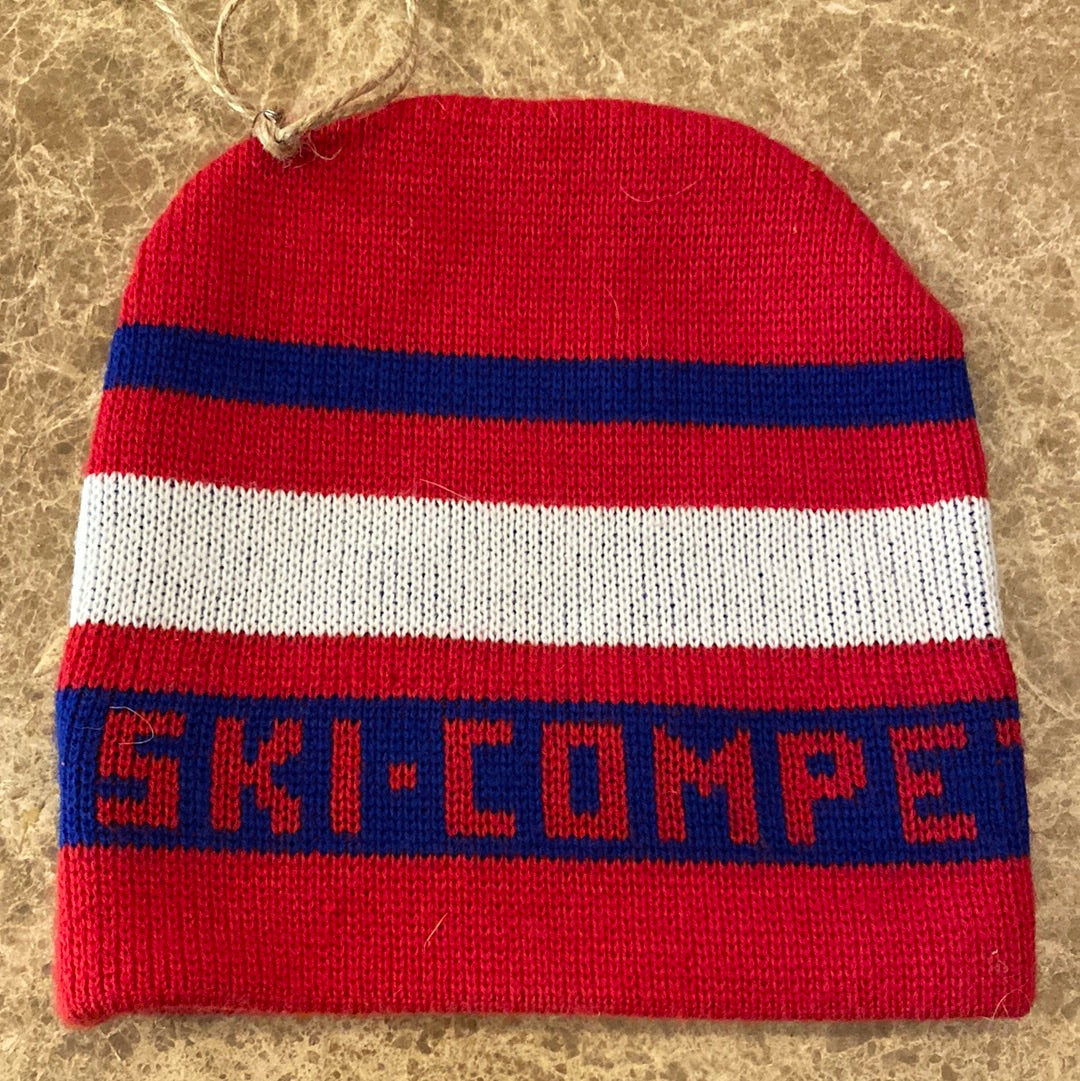 Vintage 1980's Ski Competition Red Blue & White Beanie