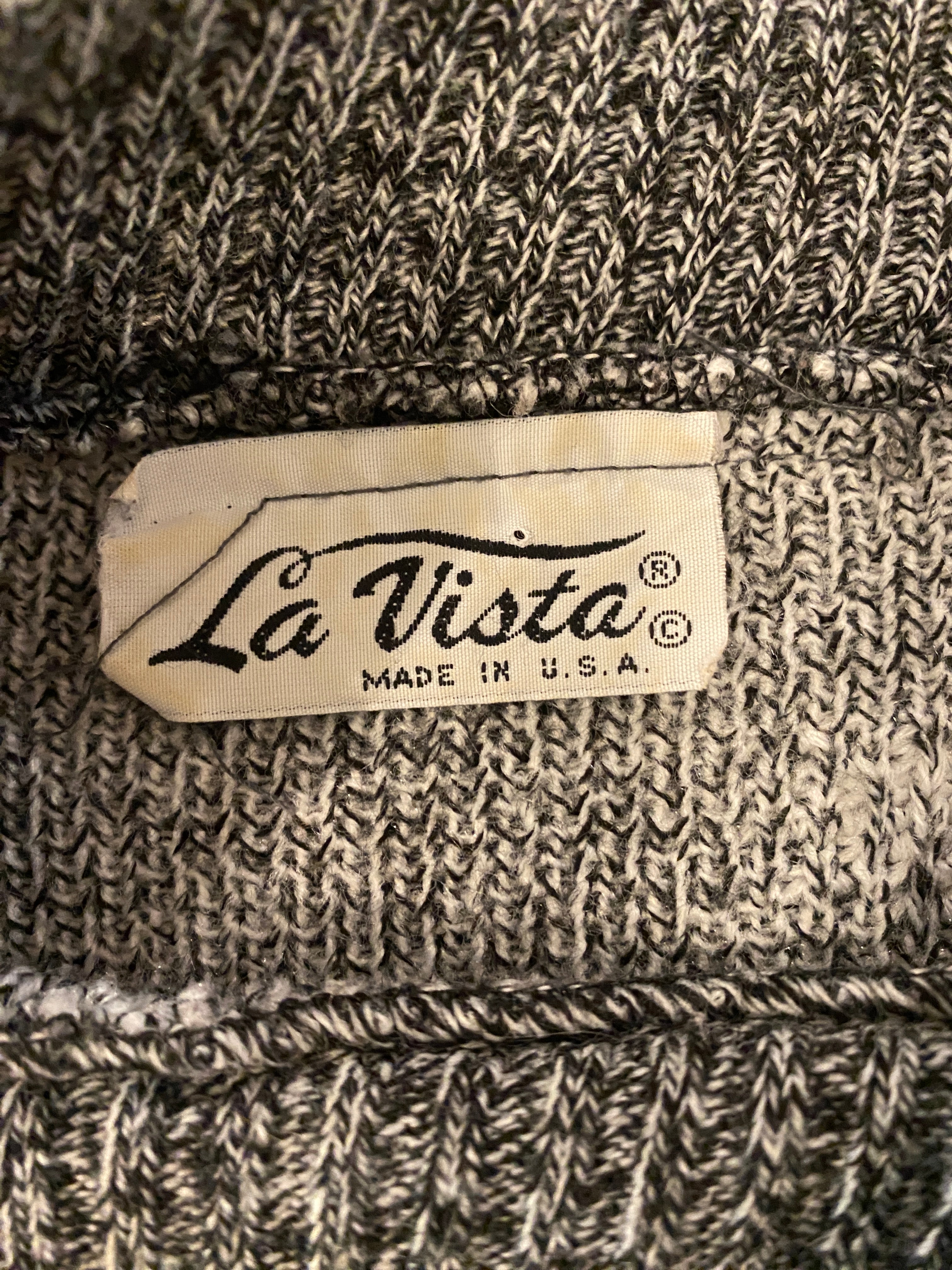 La Vista Vintage Grey & White Ice Skater Jumper. Photo of label