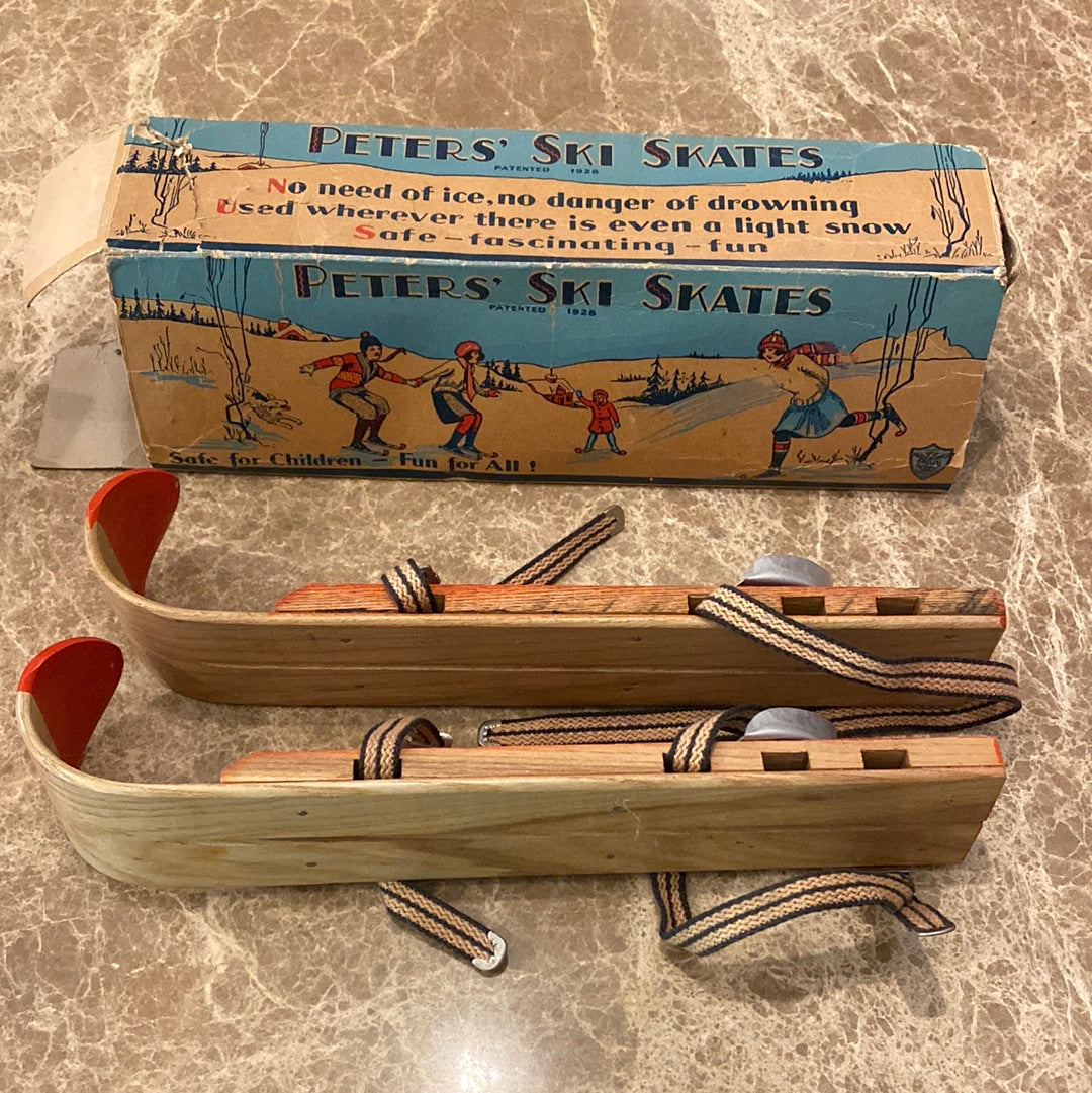 Vintage Peter's Hardwood Ski Skates: box good condition v4