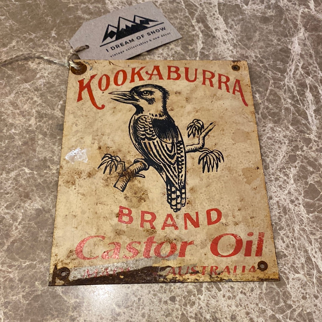 Vintage Kookaburra Caster Oil Advertising TinSign