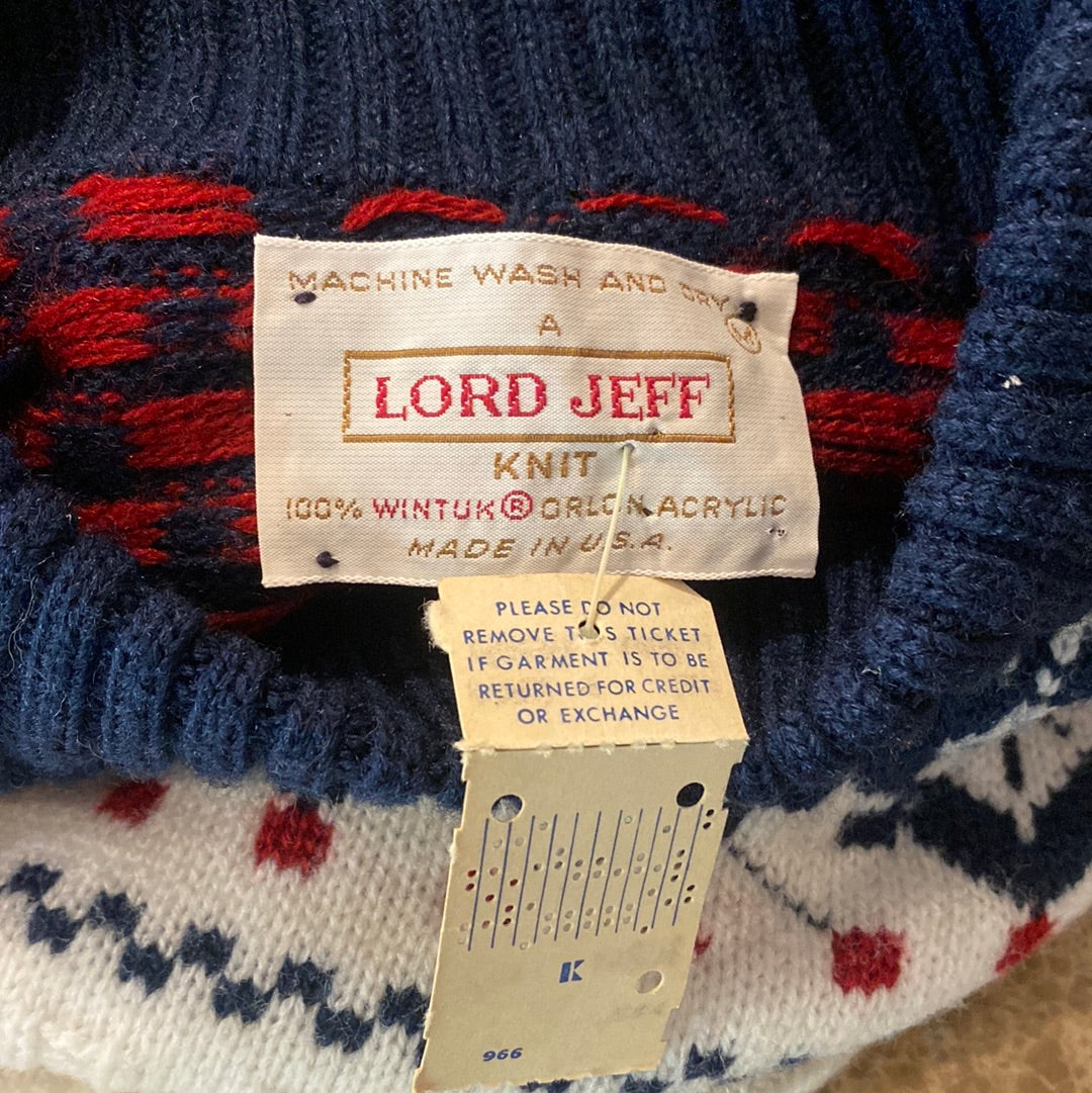 Vintage Lord Jeff Cream Navy & Red Wool Jumper