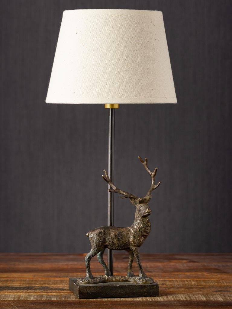Standing Deer Table Lamp with Beige Linen Shade