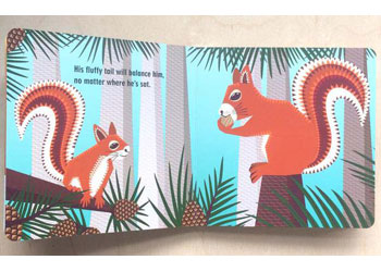 Mibo: The Forrest Folk Board Book Cover showing two red squirrels in front of trees holding nuts