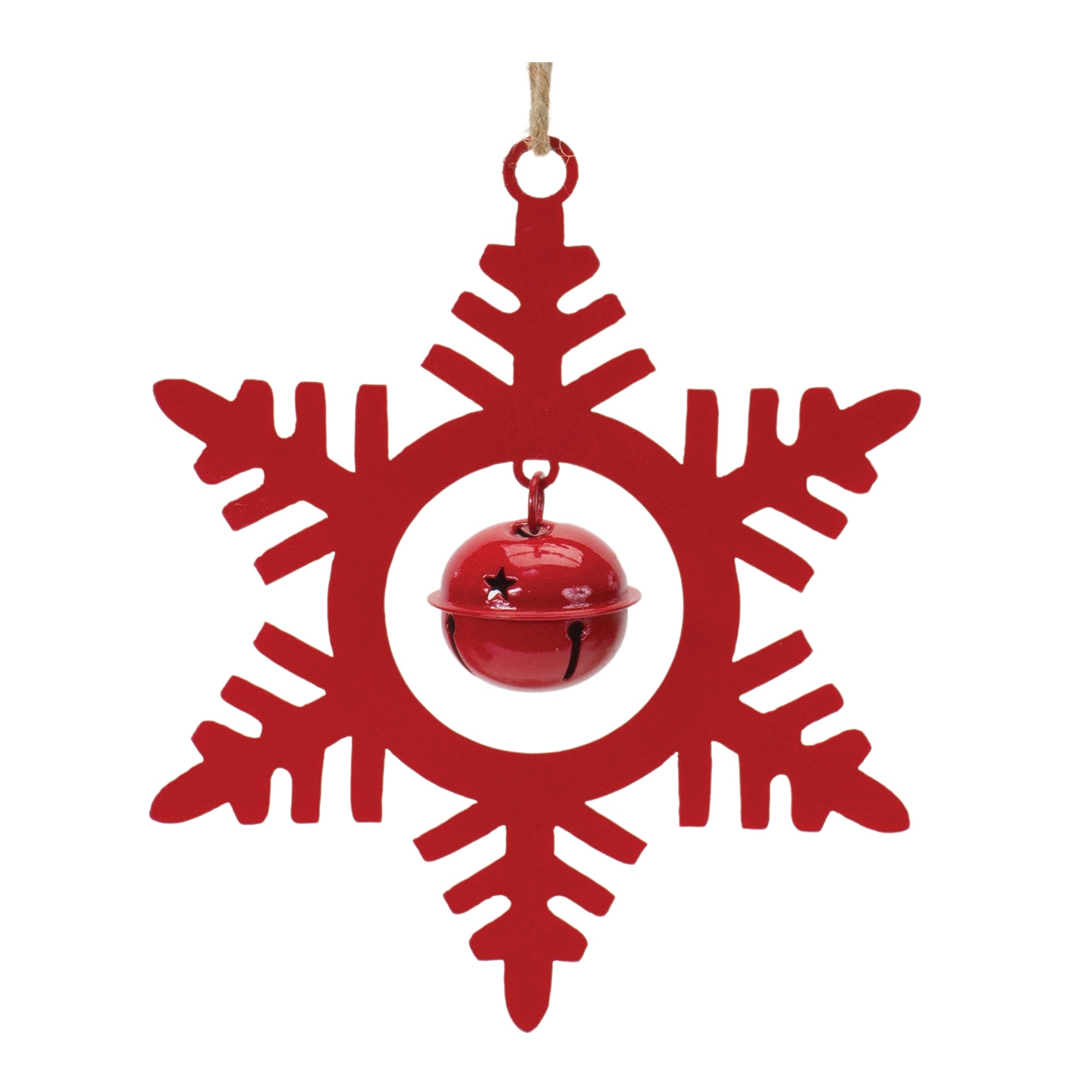 Red Iron Snowflake Ornament with Bell