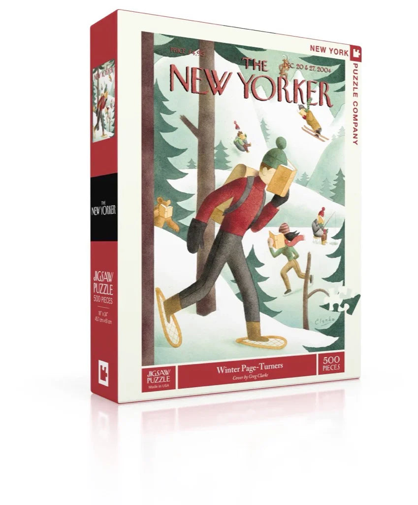 This image shows the front of the winter page turners box on a tilted angle allowing sight of the side of the box as well. 