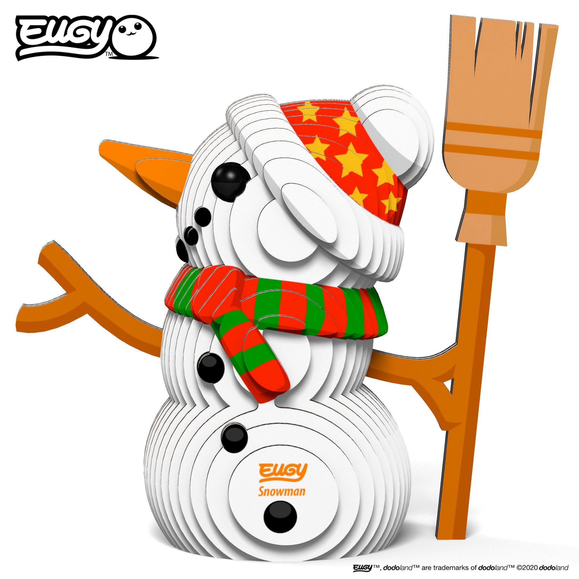 Image of an EUGY Snowman, facing left and viewed from the front. Against a white background