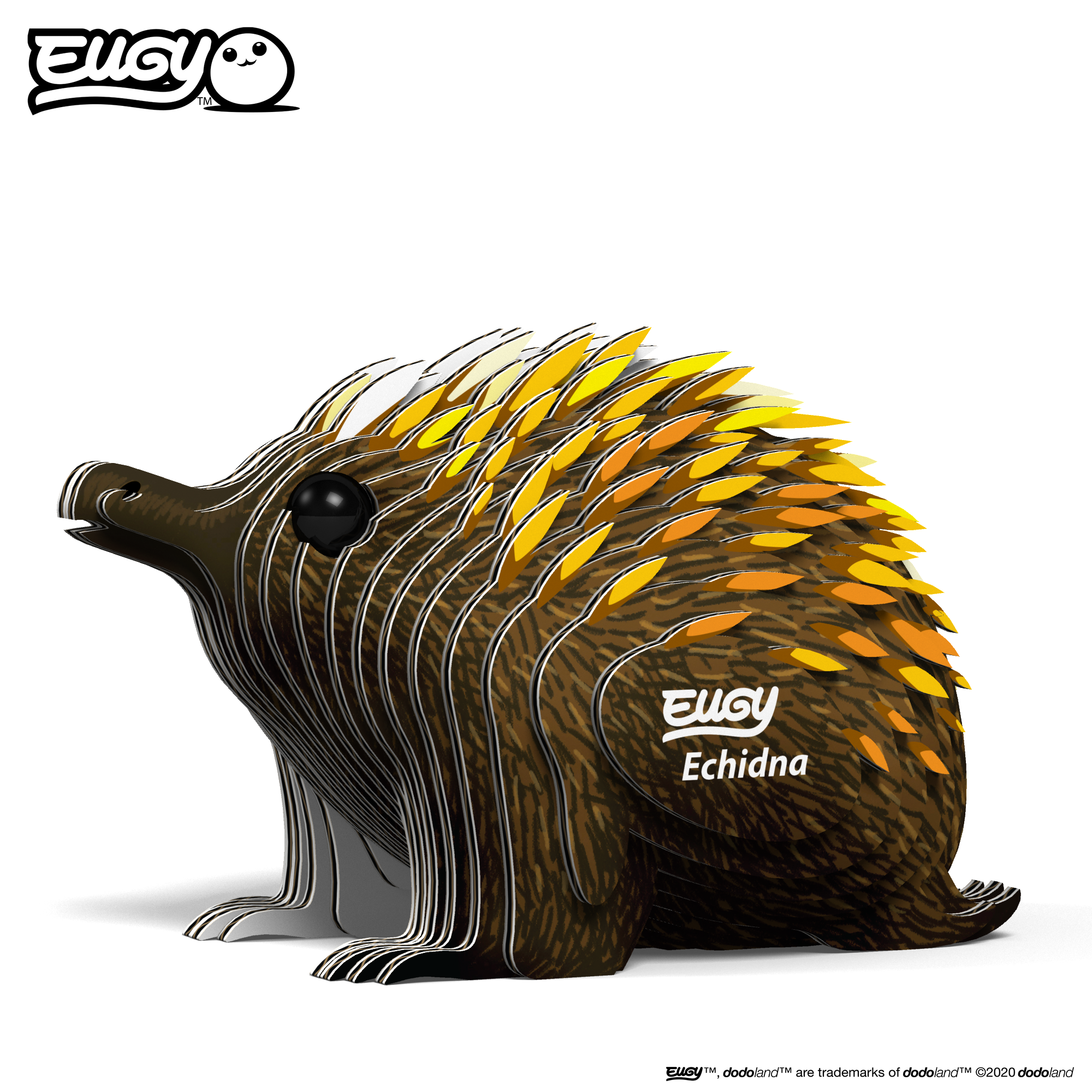 Image of an EUGY Echidna, facing left on an angle against a white background