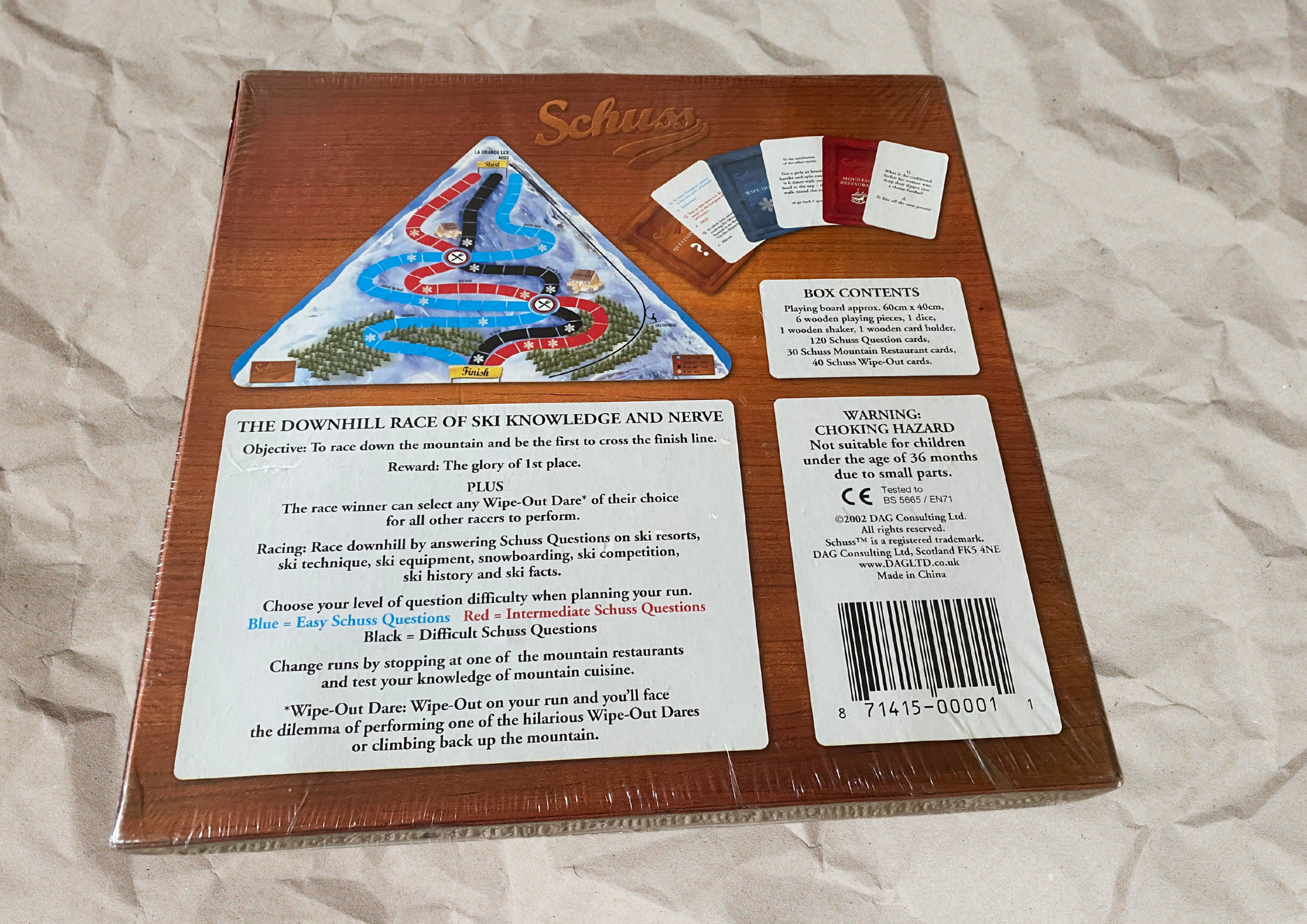 Schuss Game: The downhill race of ski knowledge and nerve! Back of Box