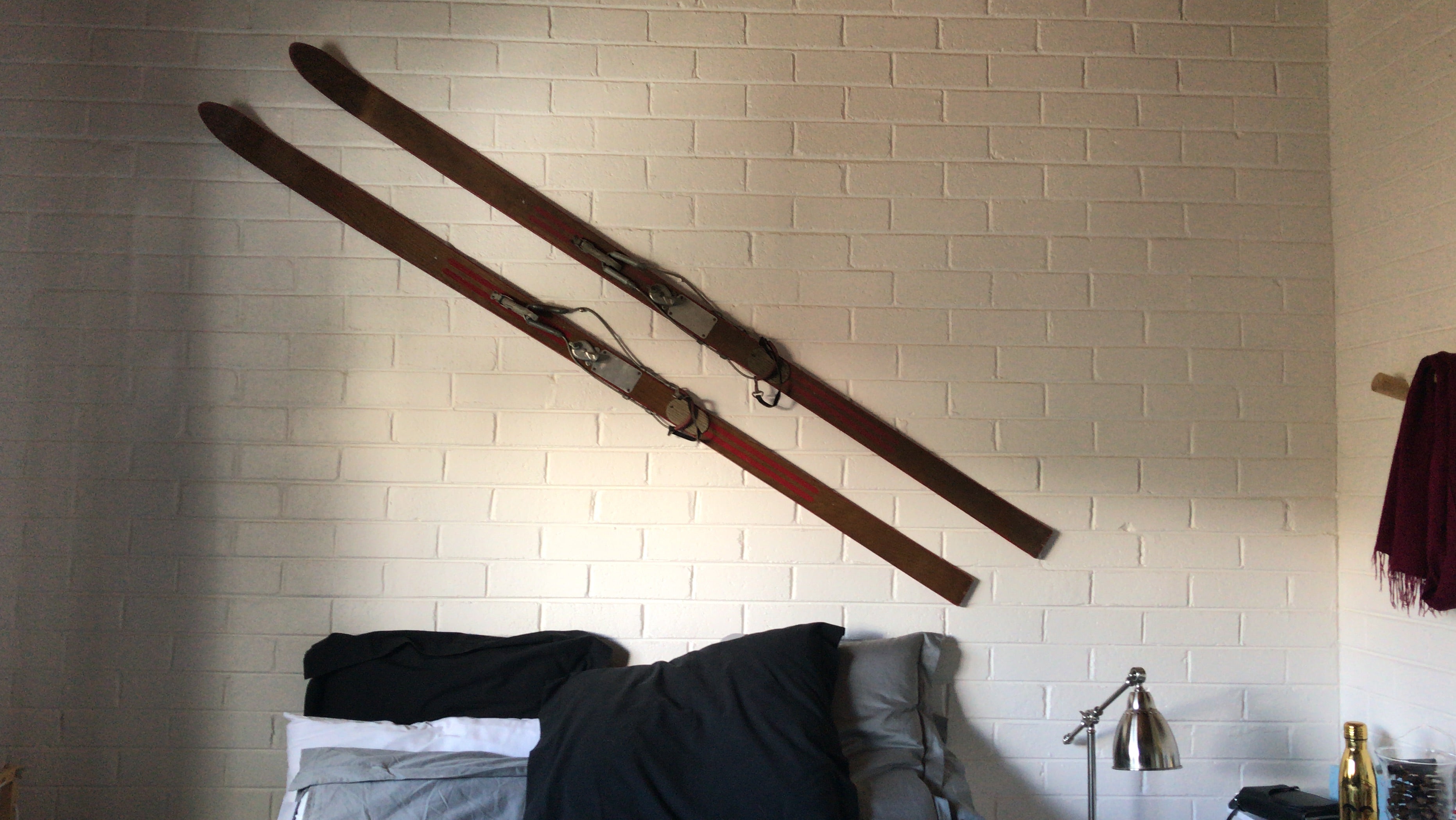 Vintage Wooden Skis 210cm with Red Stripe