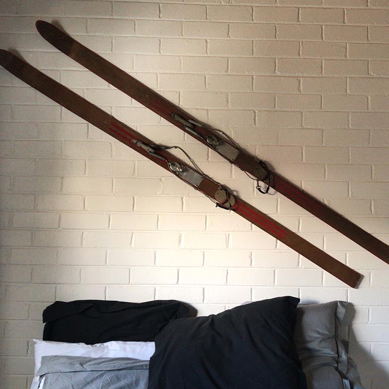 Vintage Wooden Skis 210cm with Red Stripe
