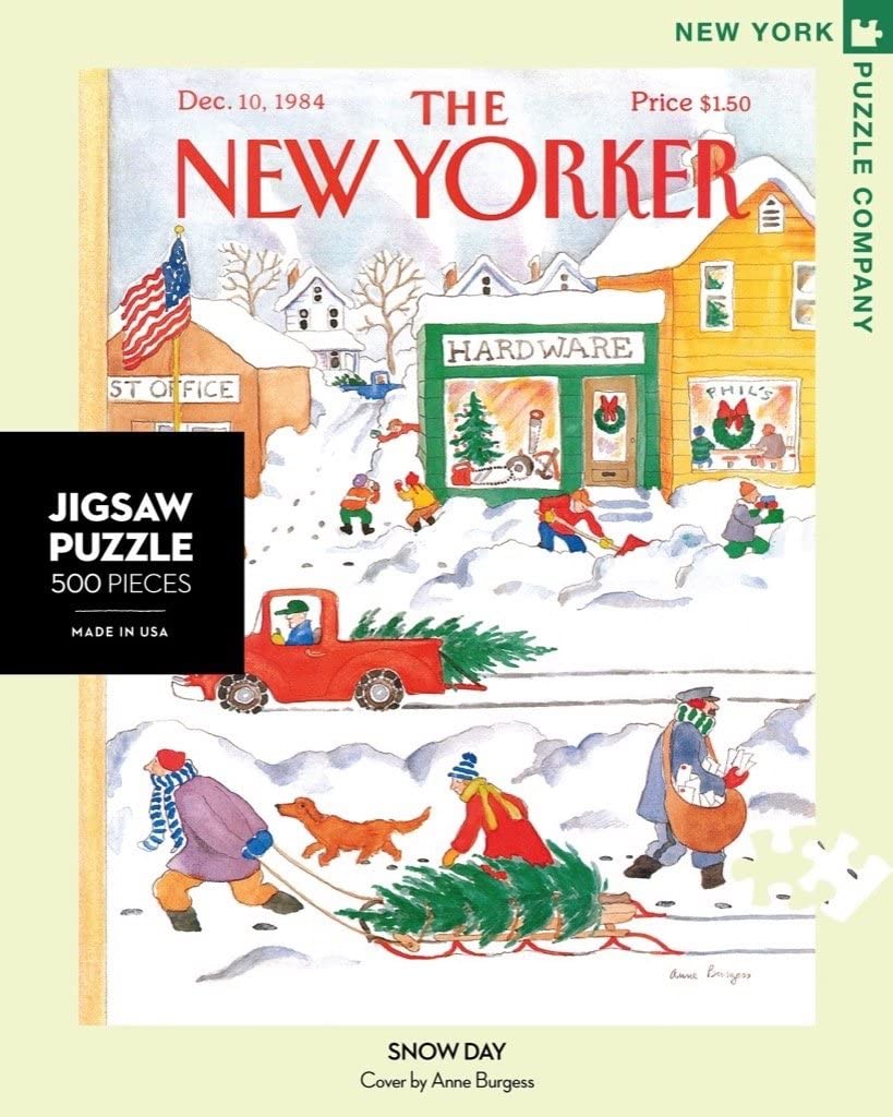 Close up of Puzzle Box Front Cover: Snow Day New Yorker Magazine Front Cover.
