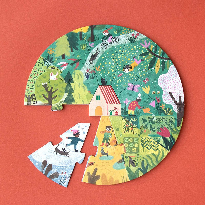 Image shows  9 'A home from nature' puzzle pieces laid out against a red background