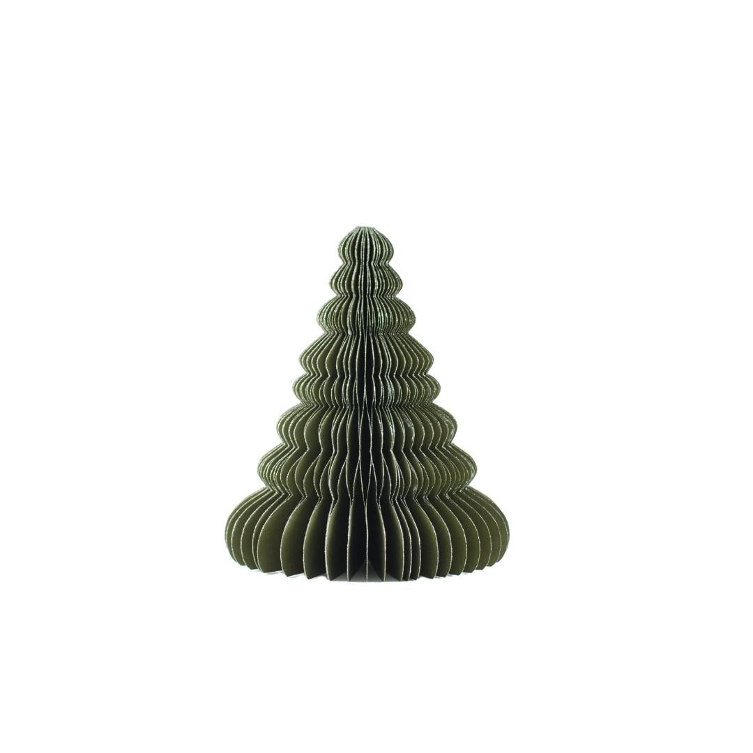 15cm Olive Green Paper Christmas Tree with glitter edges against a white backdrop