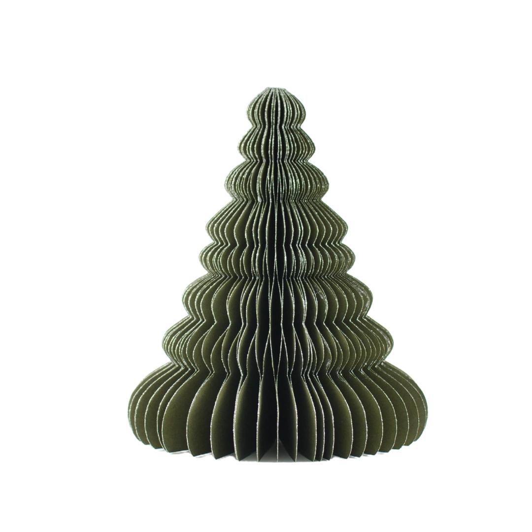 20cm Olive Green Paper Christmas Tree with glitter edges against a white backdrop  Edit alt text