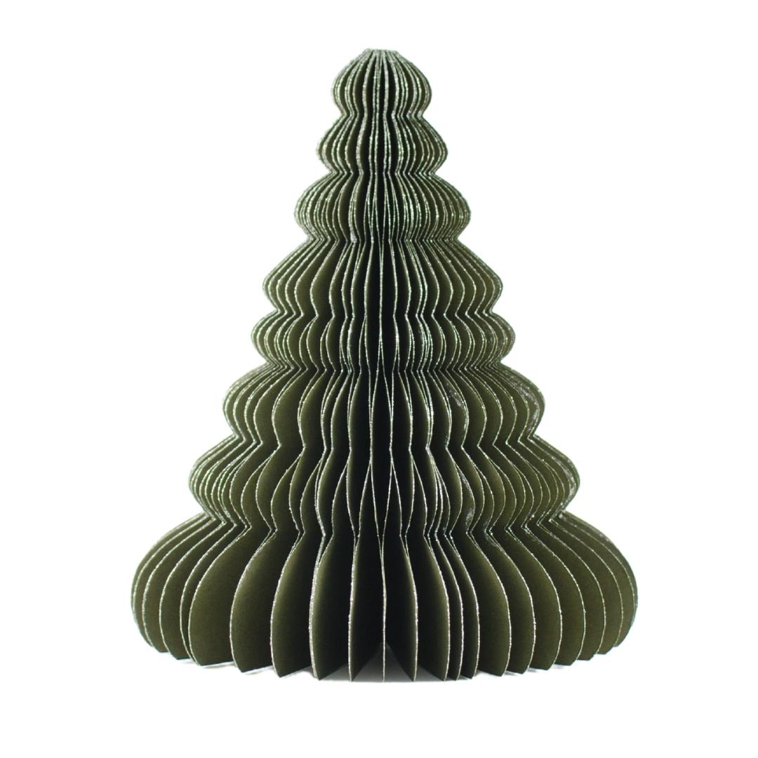 24cm Olive Green Paper Christmas Tree with glitter edges against a white backdrop  Edit alt text