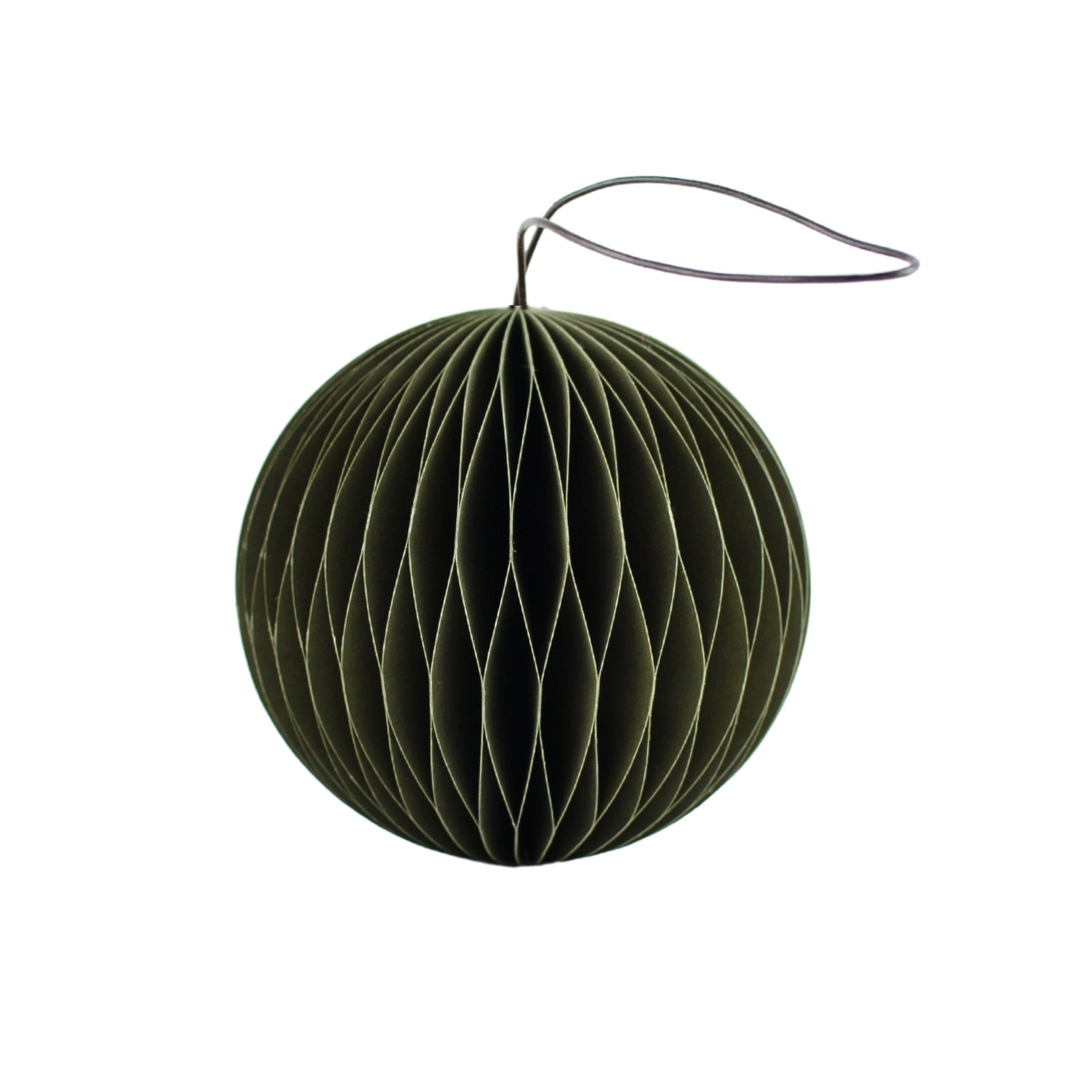 Olive Green sphere ornament on a plain white background