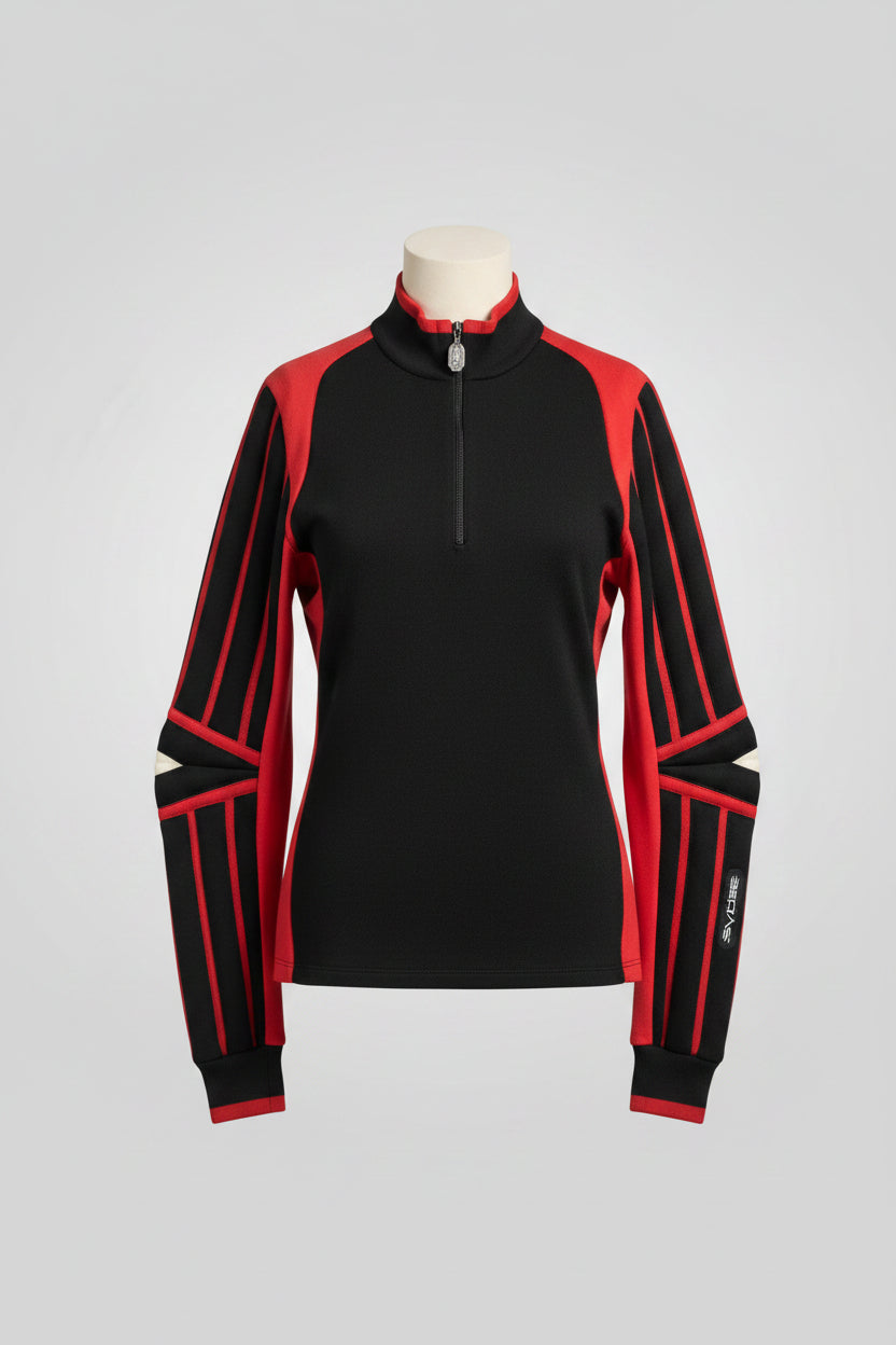 Vintage Spyder Black & Red Padded Ski Racing Jumper with 1/3 Zip
