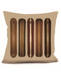 Vintage Style Snowboard Cushion: photo of wooden style striped snowboards on a beige cushion, on a pure white background
